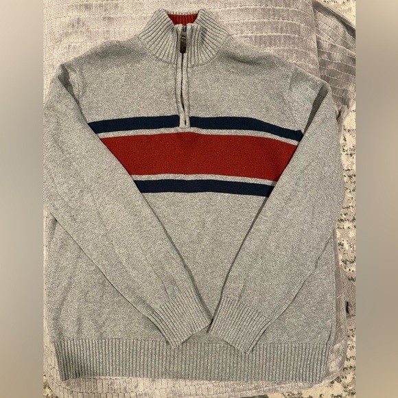 Eddie Bauer Other - Eddie Bauer Gray Zip-Up Sweater with Red and Blue Stripes